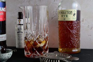 Recipe instruction photo: making a classic manhattan cocktail