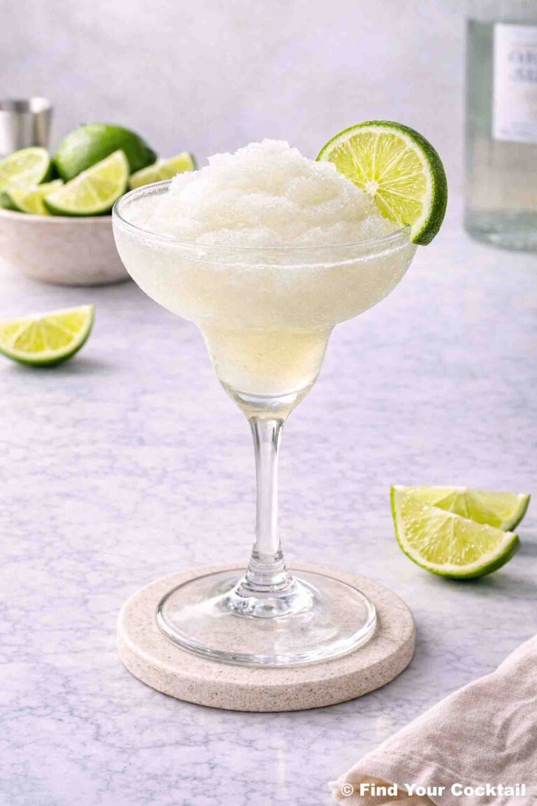 a frozen lime daiquiri with a lime on the edge of the glass
